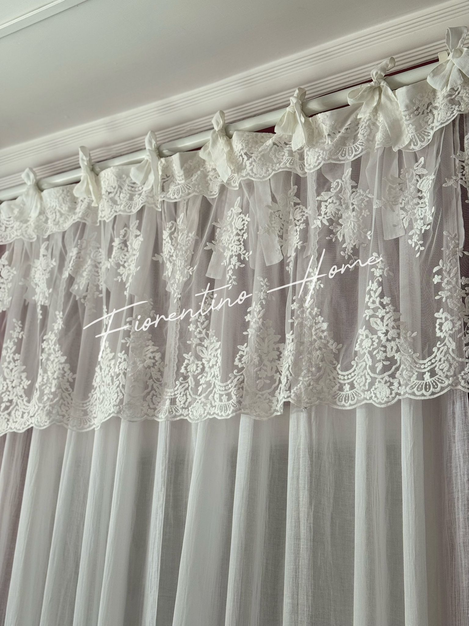 Mantovana sartoriale pizzo Royal c/coulisse bianco naturale - 150x60 cm - Charme Home Textile